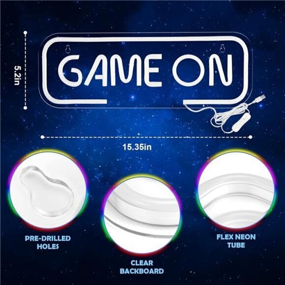 Gaming Neon Sign Game On Blue Room Decor LED Teen Boy Room Gamer Wall Console - Picture 3 of 8